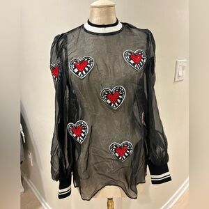 AKIRA Black Sheer Top with Red hearts